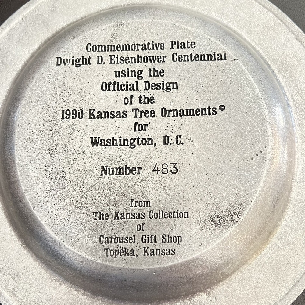VINTAGE KANSAS EISENHOWER CENTENNIAL 1890 - 1990 COMMEMORATIVE PLATE NUMBER 483‎ - Picture 2 of 9